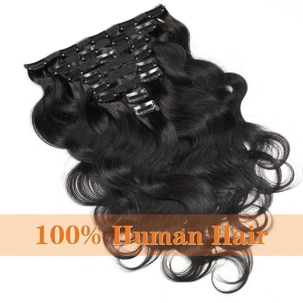 Body Wave Clip Ins Human Hair 12 Inch 8Pcs Virgin Brazilian Black Extensions
